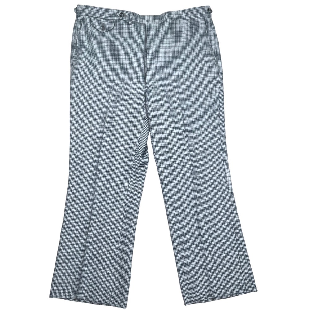 Palm Beach Dress Pants Mens 38x27 Blue Gray Houndstooth Check 70s Side Adjuster